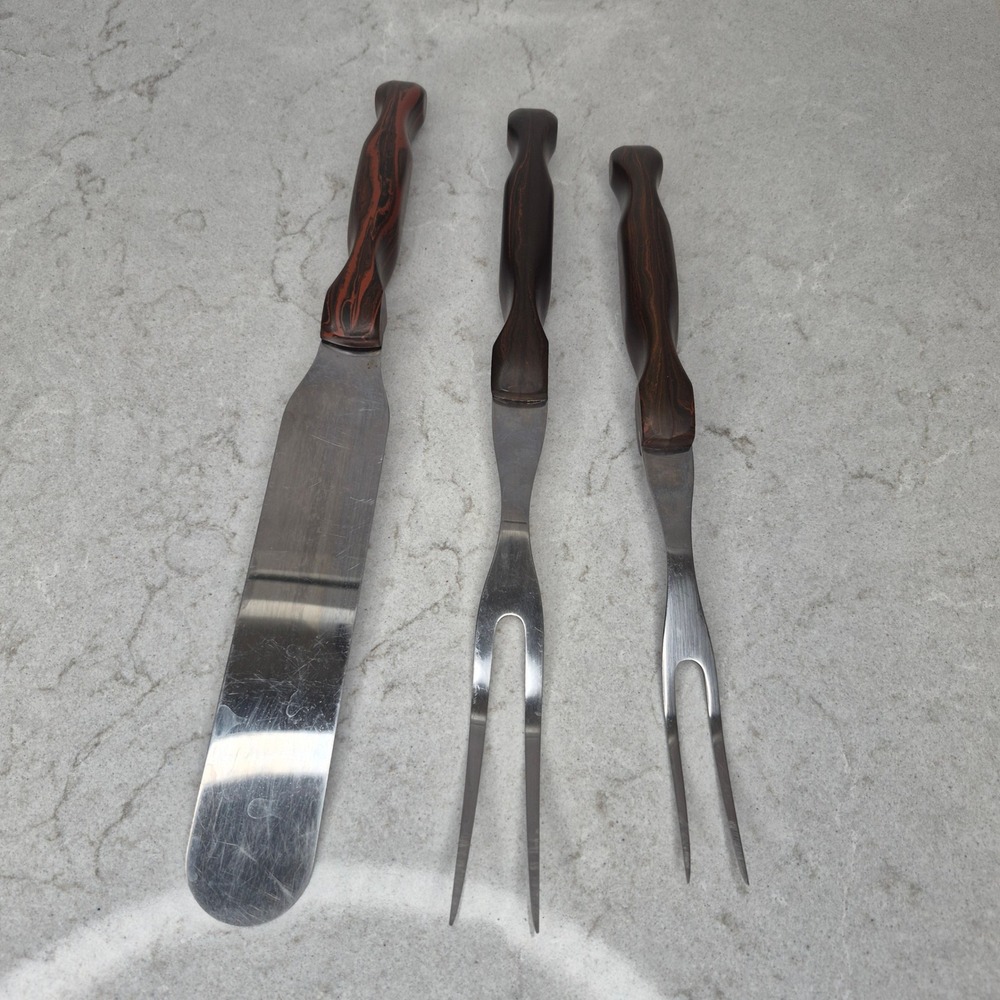Cutco Vintage 1026 1027 1028 Serving Set Spatula Forks Brown Handle USA